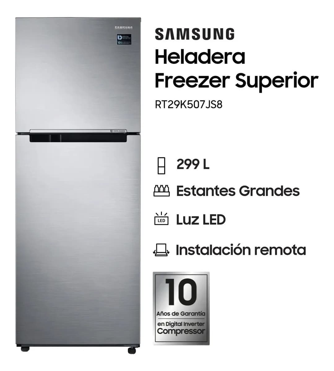 Heladera Samsung Rt29k507js8 Inverter 308 Lts Silver Cooling Plus