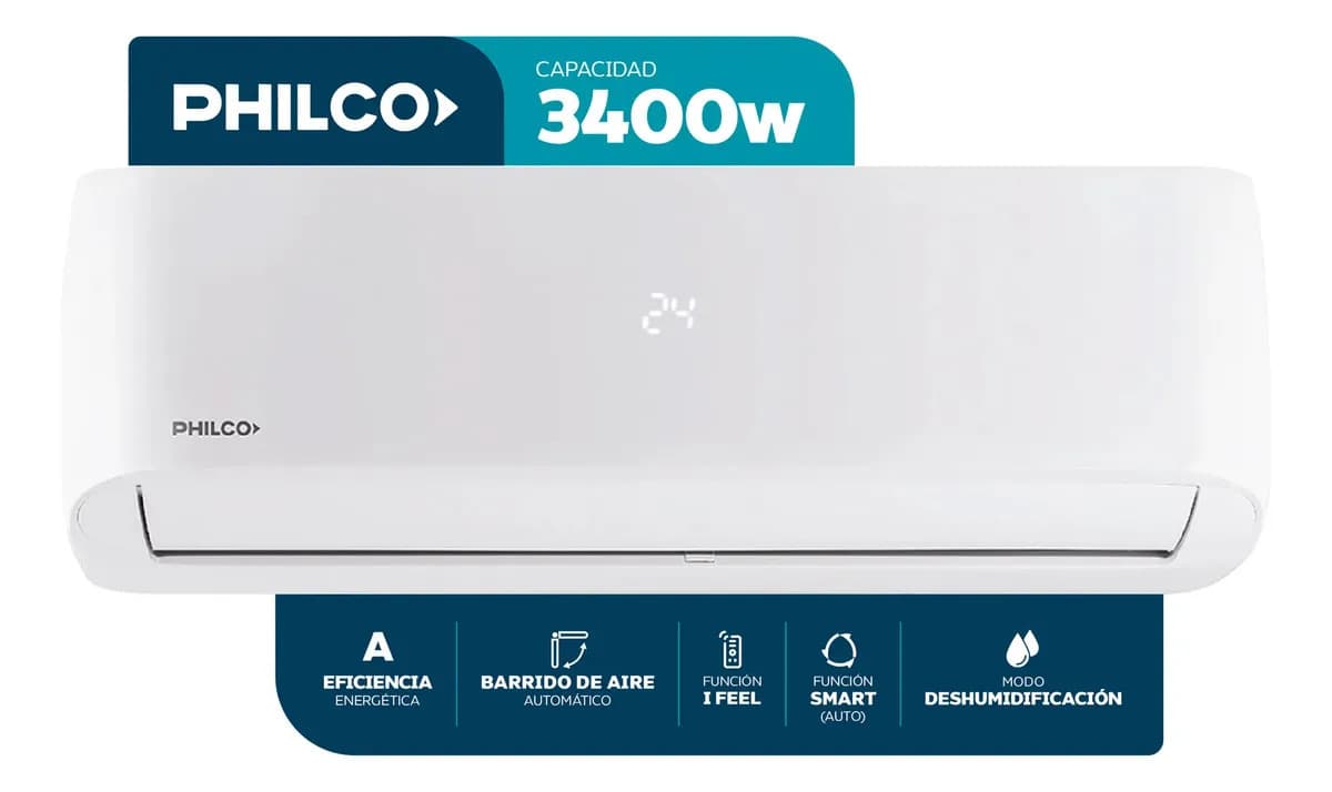Aire acondicionado split frio y calor Philco PHS32HA4CNE 2900F 3400W color blanco